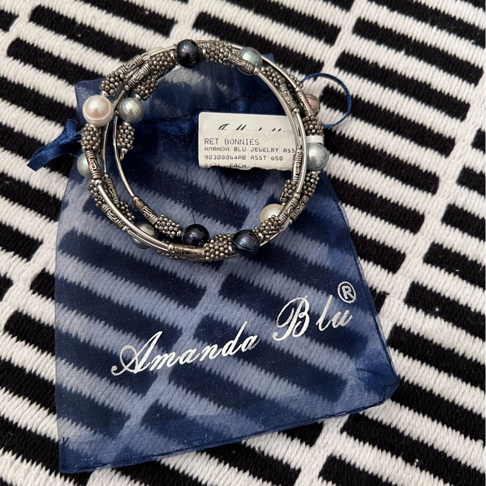 Amanda Blu Colored Pearl Silver Wire Wrap Bracelet